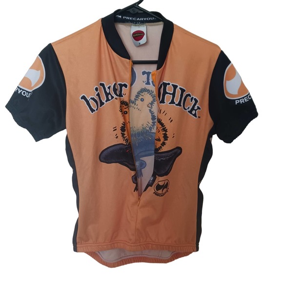 World Jerseys Women's Precaryous Biker Chick Cycling Jersey Orange Medium - Picture 6 of 7